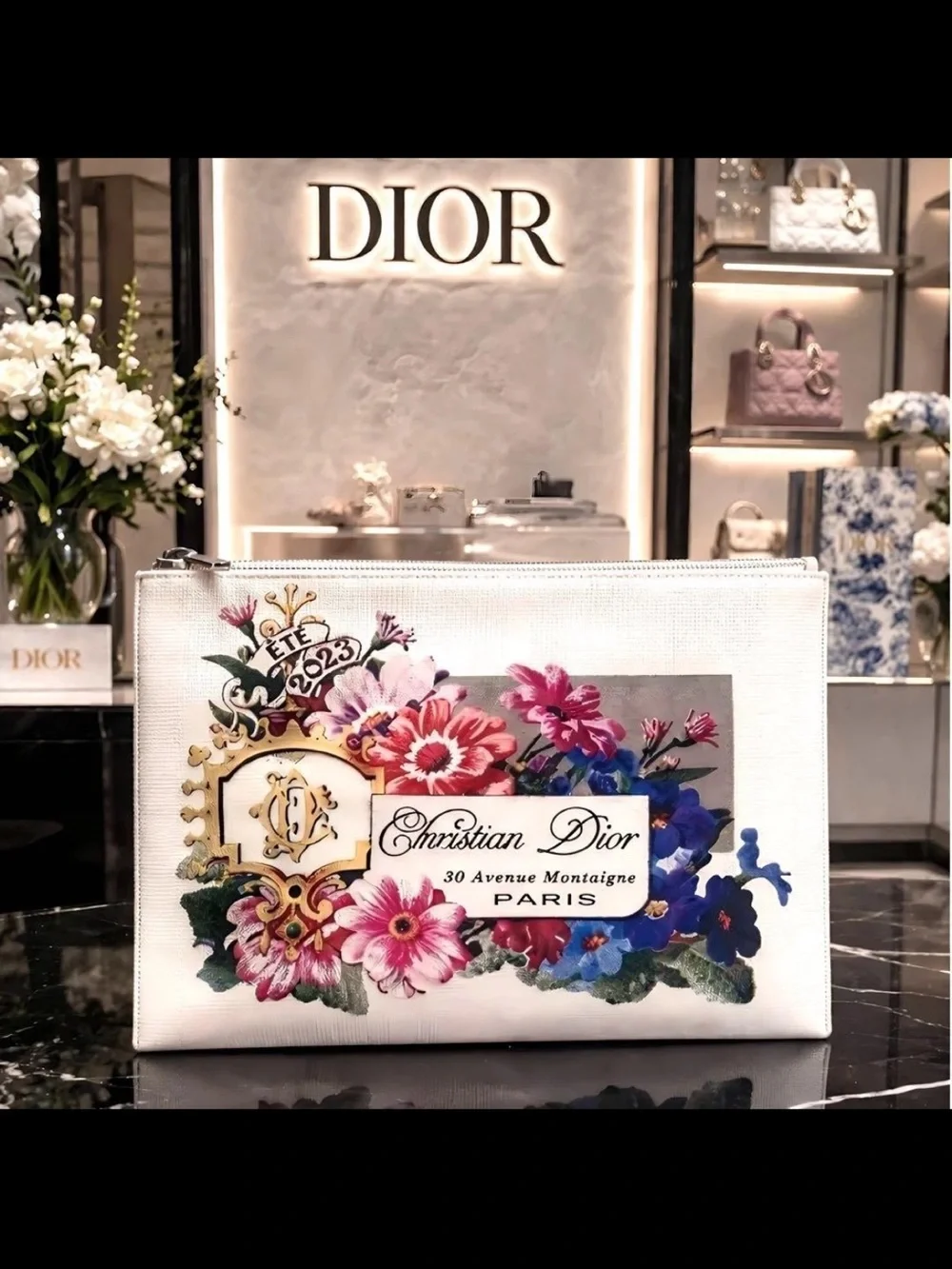 Christian Dior Floral Canvas Pouch - Pink & Blue Floral